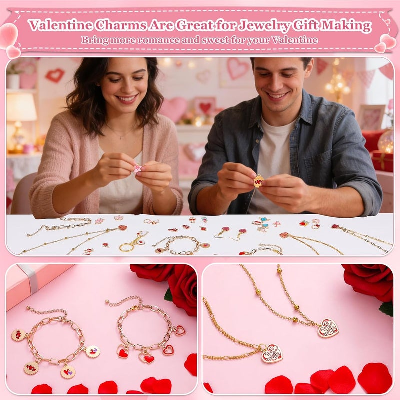 Modacraft 120 Pcs / 60 Pairs Valentine's Day Charms - Gold Enamel Valentine Charms for Jewelry Making, Multiple Romantic Styles Pendant for Making Necklaces, Earrings, Valentine's Day Gifts - Image 5